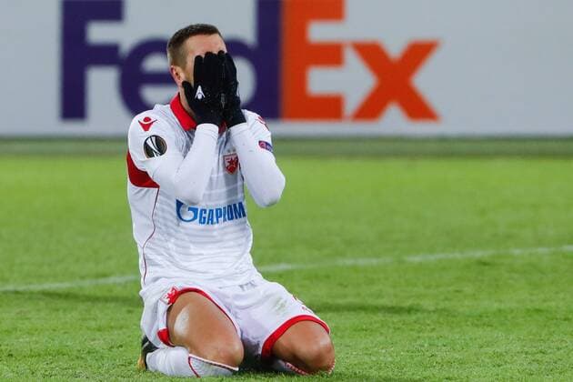 MOSCOW, RUSSIA - FEBRUARY 21, 2018: Crvena Zvezda Belgradeâ€™s Milan Rodic after their 2017-2018 UEFA Europa League Round of 32 second leg football match against CSKA Moscow at VEB Arena in Moscow; CSKA Moscow won 1-0. Mikhail Metzel TASS  TS07525A