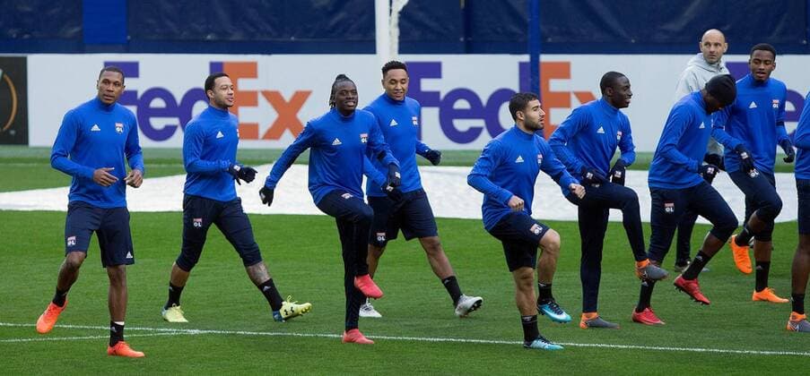 Olympique Lyon s players participate in a training session of the team before tomorrow s Europa League round of 32 match against Villarreal at La Ceramica stadium in Villarreal, Valencian Community, Spain, 21 February 2018. Olympique Lyon s training session !ACHTUNG: NUR REDAKTIONELLE NUTZUNG!  Copyright: xDomenechxCastellox VIL005 20180221-636548423052948281