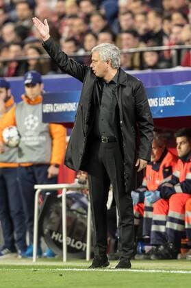 Spain Sevilla 21 02 2018 UEFA Champions League 2017 18 Season Round of 16 First leg Sevilla FC Manchester United FC Manager Jose Mourinho MAN gestures gesturing DeFodi507