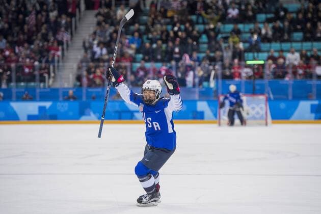 180222 Sidney Morin of USA celebrates the 1 0 goal during the Womens Ice Hockey Final between USA and Canada during day thirteen of the 2018 Winter Olympics on February 22, 2018 in Pyeongchang Photo Petter Arvidson BILDBYRAN Code PA 91993  Copyright: PETTERxARVIDSON BB180222PA014