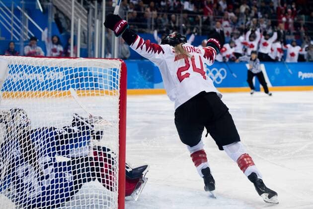 180222 Natalie Spooner or Canada celebrating the 1 1 goal during the Womens Ice Hockey Final between USA and Canada during day thirteen of the 2018 Winter Olympics on February 22, 2018 in Pyeongchang Photo Petter Arvidson PICTURE BODY N Code PA 91993  Copyright: PETTERxARVIDSON BB180222PA018