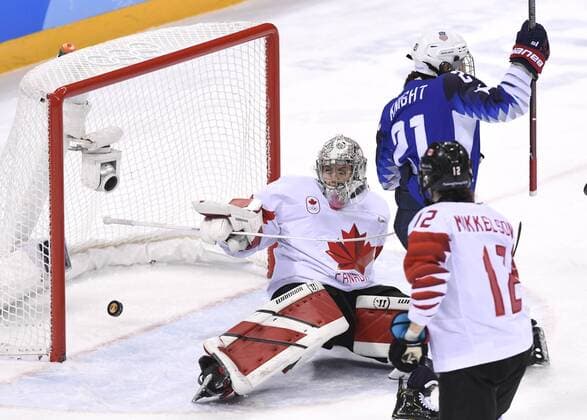 February 22, 2018 - Pyeongchang, South Korea - USAÃ¢â‚¬â ¢s HILARY KNIGHT scores past Canada goalie SHANNON SZABADOS in the first period of the Women s Gold Medal Ice hockey Eishockey game Thursday, February 22, 2018 at Gangneung Hockey Centre at the Pyeongchang Winter Olympic Games Olympische Spiele Olympia OS , ZUMA Press The Gazette PyeongChang 18: Ice Hockey Women - ZUMAr157 20180222_zap_r157_004 Copyright: xMarkxReisx