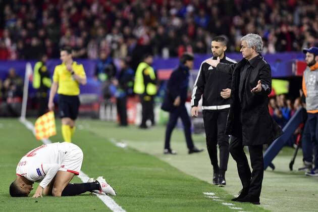 Partido de ida de octavos de la Liga de Campeones entre el Sevilla y el Manchester United ManU en el Pizjuan. En la imagen, Mourinho. First leg of 1 8 Champions League match between Sevilla and Manchester United. In this picture, Mourinho. 