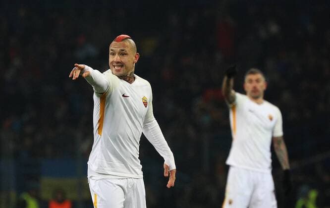 February 21, 2018 - Kharkov, Ukraine - Roma s Raja Nainggolan reacts during match of the Eight-Finals finals of the Champions League between FC Shakhtar and Roma at Metalist Stadium in Kharkov. Ukraine, Wednesday, February 21, 2018 Shakhtar Donetsk v AS Roma - UEFA Champions League Round of 16: First Leg  - ZUMAn230 20180221_zaa_n230_838 Copyright: xDanilxShamkinx