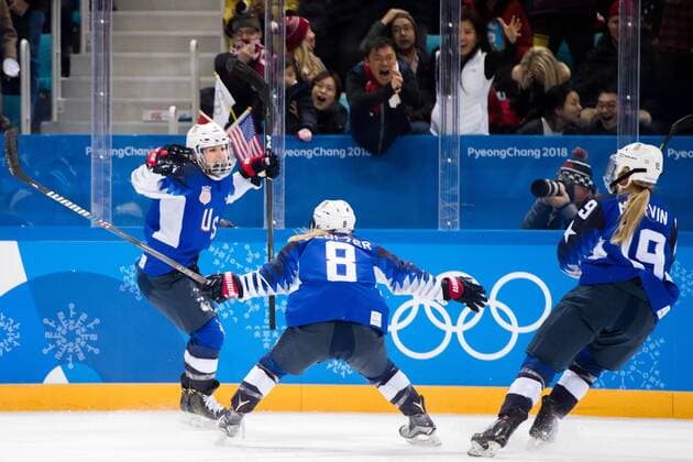 180222 Monique Lamoureux Morando or USA celebrates the 2 2 goal during the Womens Ice Hockey Final between USA and Canada during day thirteen of the 2018 Winter Olympics on February 22, 2018 in Pyeongchang Photo Petter Arvidson BILDBYRAN Code PA 91993  Copyright: PETTERxARVIDSON BB180222PA041