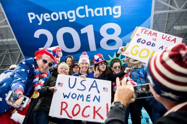 180222 Fans of USA during the Womens Ice Hockey Final between USA and Canada during the day of the 2018 Winter Olympics on February 22, 2018 in Pyeongchang Photo Petter Arvidson BILDBYRAN Code PA 91993  Copyright: PETTERxARVIDSON BB180222PA045