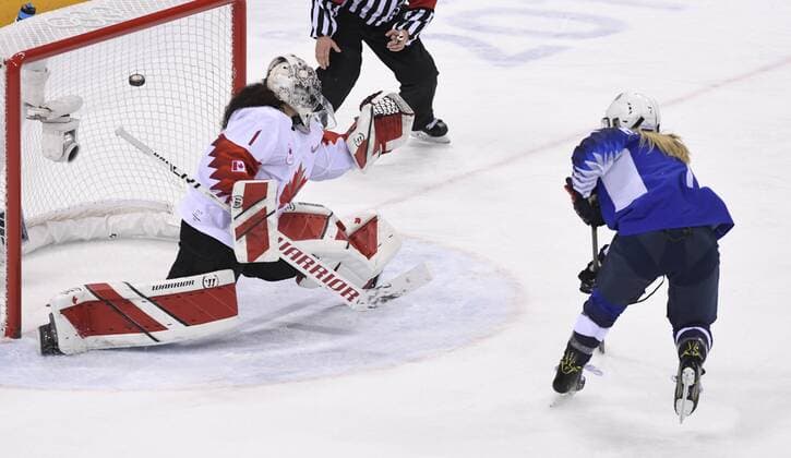 February 22, 2018 - Pyeongchang, South Korea - USAÃ¢â‚¬â ¢s MONIQUE LAMOUREUX-MORANDO scores past Canada goalie SHANNON SZABADOS to tie the game 2-2 in the third period of the Women s Gold Medal Ice hockey Eishockey game Thursday, February 22, 2018 at Gangneung Hockey Centre at the Pyeongchang Winter Olympic Games Olympische Spiele Olympia OS , ZUMA Press The Gazette PyeongChang 18: Ice Hockey Women - ZUMAr157 20180222_zap_r157_010 Copyright: xMarkxReisx