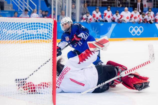 180222 Jocelyn Lamoureux Davidson or USA scores a shootout goal on Shannon Szabados or Canada in the Womens Ice Hockey Final between USA and Canada during day of the 2018 Winter Olympics on February 22, 2018 in Pyeongchang Photo Petter Arvidson PICTURE BODY N Code PA 91993  Copyright: PETTERxARVIDSON BB180222PA094