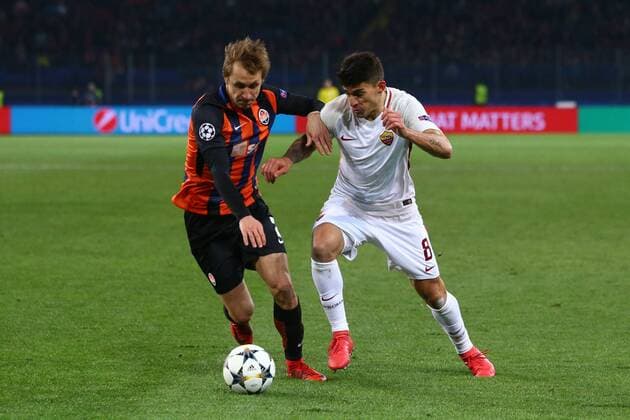 Diego Perotti Roma, Bohdan Butko Shakhtar Kharkiv 22-02-2018 Champions League 2017 2018 Shakhtar Donetsk - Roma Foto Gino Mancini Insidefoto ginoxmancini