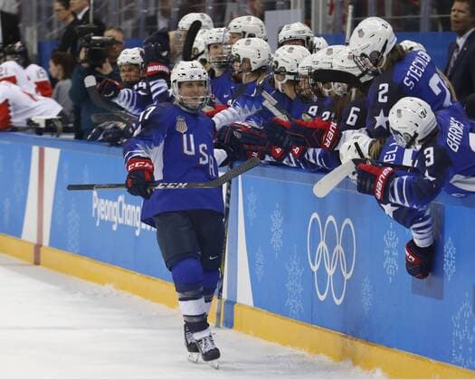 February 22, 2018 - Pyeongchang, KOREA - United States forward Jocelyne Lamoureux (17) celebrates after she scored past Canada goaltender Shannon Szabados (1) during the shootout in the women s Ice hockey Eishockey gold medal match between Canada and the United States during the Pyeongchang 2018 Olympic Winter games Winterspiele Spiele Summer games at Gangneung Hockey Centre. The USA beat Canada 3-2 in an overtime shootout. Olympics Pyeongchang 2018: Ice Hockey-Women Team Final - USA-CAN - ZUMAm117 20180222_zaf_m117_027 Copyright: xDavidxG.xMcintyrex
