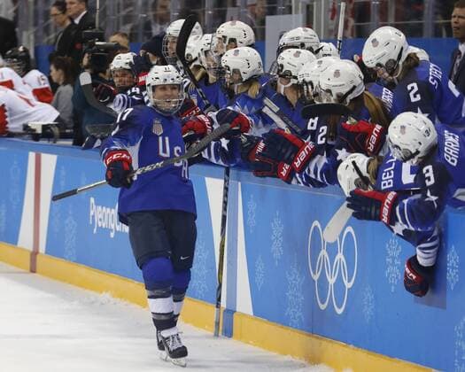 February 22, 2018 - Pyeongchang, KOREA - United States forward Jocelyne Lamoureux (17) celebrates after she scored past Canada goaltender Shannon Szabados (1) during the shootout in the women s Ice hockey Eishockey gold medal match between Canada and the United States during the Pyeongchang 2018 Olympic Winter games Winterspiele Spiele Summer games at Gangneung Hockey Centre. The USA beat Canada 3-2 in an overtime shootout. Olympics Pyeongchang 2018: Ice Hockey-Women Team Final - USA-CAN - ZUMAm117 20180222_zaf_m117_037 Copyright: xDavidxG.xMcintyrex
