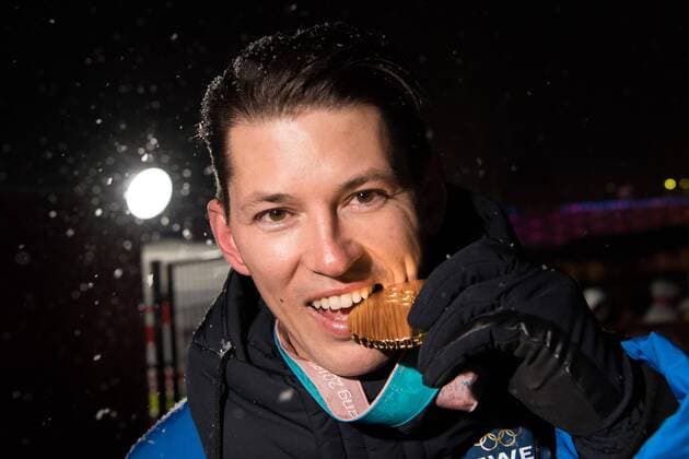 180222 Other Myhrer of Sweden Gold in the Mens Slalom celebrates with the medal after the Medal Ceremony during day thirteen of the 2018 Winter Olympics on February 22, 2018 in Pyeongchang Photo Carl Sandin BILDBYR N Code CS 57999 316  Copyright: CARLxSANDIN BB180222CS051