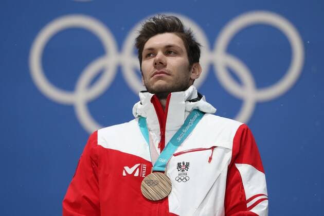 PyeongChang 2018, Ski Alpin, Slalom, Herren, Siegerehrung OLYMPICS - 2018 Winter Olympics PYEONGCHANG,SOUTH KOREA,22.FEB.18 - OLYMPICS, ALPINE SKIING - Olympic Winter games Winterspiele Spiele Summer games PyeongChang 2018, slalom, men. Image shows Michael Matt (AUT). Keywords: medal. GEPAxpictures xMathiasxMandl