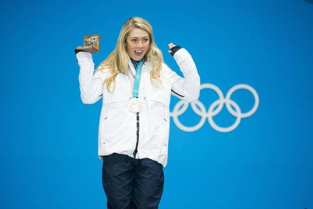 Ladies Alpine Combined Slalom silver medalist Mikaela Shiffrin of the United States waves to the crowd during the medals ceremony for the 2018 Olympics at the Pyeongchang Medals Plaza in Pyeongchang, South Korea on February 22, 2018.  OLY20180222172 MATTHEWxHEALEY