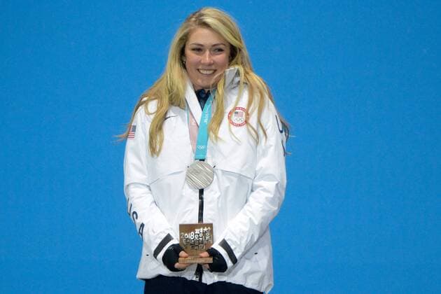 February 22, 2018 - Pyeongchang, South Korea - MIKAELA SHIFFRIN of the United States celebrates getting the silver medal in the Ladies Combined Alpine Slalom skiing event in the PyeongChang Olympic Games Olympische Spiele Olympia OS Pyeongchang 18: Medal Winners - ZUMAl132 20180222_zap_l132_029 Copyright: xChristopherxLevyx