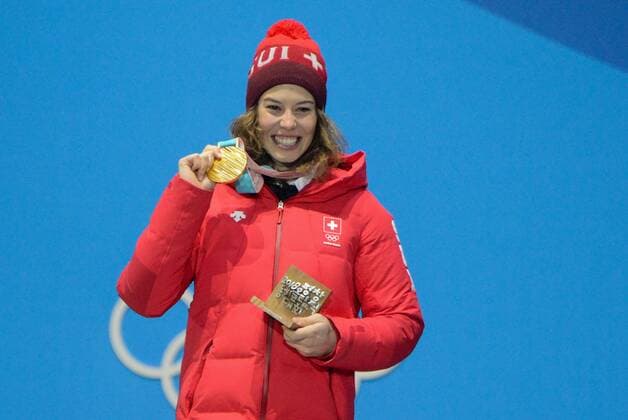 February 22, 2018 - Pyeongchang, South Korea - MICHELLE GISIN of Switzerland celebrates getting the gold medal in the Ladies Combined Alpine Slalom skiing event in the PyeongChang Olympic Games Olympische Spiele Olympia OS Pyeongchang 18: Medal Winners - ZUMAl132 20180222_zap_l132_031 Copyright: xChristopherxLevyx