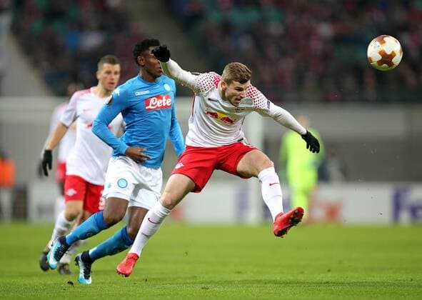 22 02 2018 Football UEFA Europa League 2017 2018 Intermediate round RB Leipzig SSC Napoli at the Red Bull Arena Leipzig v Amadou Diawara SSC Napoli against Timo Werner RB Leipzig