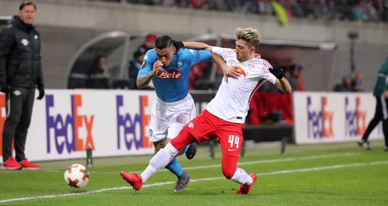 RB Leipzig SSC Napoli Soccer Euro League Leipzig 22 02 2018 Red Bull Arena Soccer UEFA Euro League 16 El Final SSC Napoli vs RB Leipzig In the picture from the left Allan 5 Naples and Kevin Kampl 44 RB Leipzig