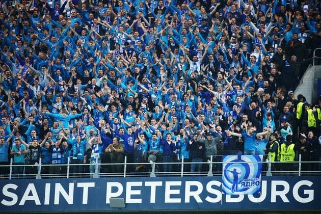 ST PETERSBURG, RUSSIA â€“ FEBRUARY 22, 2018: Zenit St Petersburg s fans rooting for their team in Leg 2 of the 2017 18 UEFA Europa League Round of 32 football match against Celtic F.C. at Saint Petersburg Stadium. Peter Kovalev TASS  TS075526