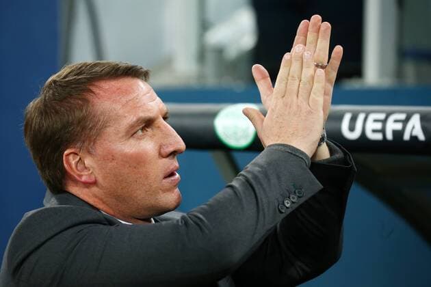 ST PETERSBURG, RUSSIA â€“ FEBRUARY 22, 2018: Celtic s manager Brendan Rodgers applauds ahead of their Leg 2 of the 2017 18 UEFA Europa League Round of 32 football match against FC Zenit St Petersburg at Saint Petersburg Stadium. Peter Kovalev TASS  TS075527