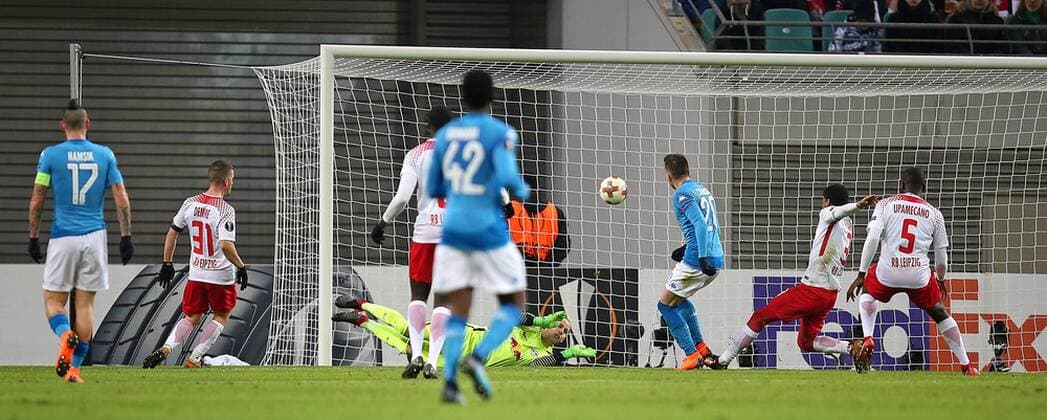 22 02 2018 Football UEFA Europa League 2017 2018 Intermediate Round RB Leipzig SSC Napoli at the Red Bull Arena Leipzig Goal to 0 1