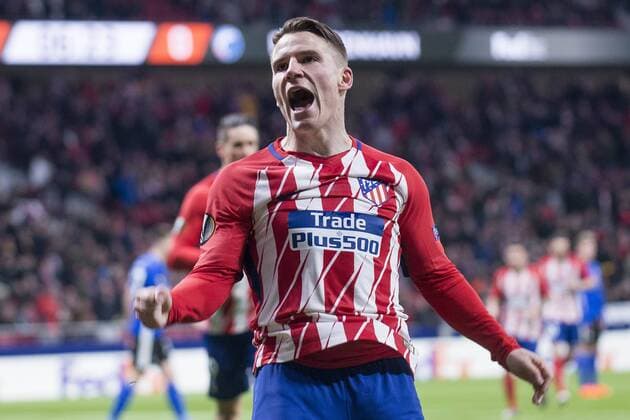 Atletico de Madrid Kevin Gameiro celebrating a goal during Europa League match between Atletico de Madrid and FC Copenhague at Wanda Metropolitano in Madrid , Spain. February 22, 2018.  (20180222013)