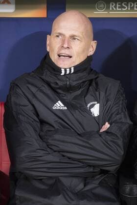 FC Copenhague coach Stale Solbakken during Europa League match between Atletico de Madrid and FC Copenhague at Wanda Metropolitano in Madrid , Spain. February 22, 2018.  (20180222001)