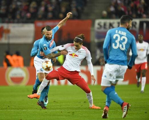 Soccer Mens Season 2017 2018 Europa League second round second leg RB Leipzig SSC Napoli v Lorenzo Tonelli 62 SSC Napoli Yussuf Poulsen RB Leipzig Raul Albiol 33 SSC Napoli 22 02 2017 Copyright: xMatthiasxKochx