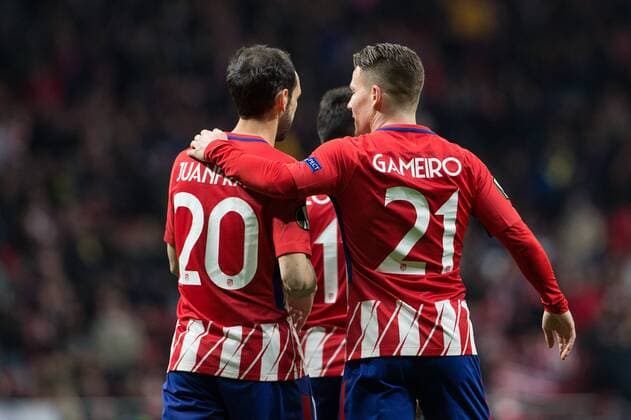 Kevin Gameiro of Atletico Madrid celebrating after scoring during UEFA Europa League match between Atletico Madrid and FC Copenhagen played at the Wanda Metropolitano Stadium in Madrid, on February 22th 2018.  xRudy AFP7x xAtleticoxMadridxvxFCxCopenhagen,xUEFAxEuropaxLeague,xRoundxofx32x