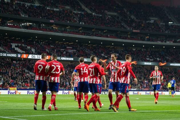 Kevin Gameiro of Atletico Madrid celebrating after scoring during UEFA Europa League match between Atletico Madrid and FC Copenhagen played at the Wanda Metropolitano Stadium in Madrid, on February 22th 2018.  xRudy AFP7x xAtleticoxMadridxvxFCxCopenhagen,xUEFAxEuropaxLeague,xRoundxofx32x