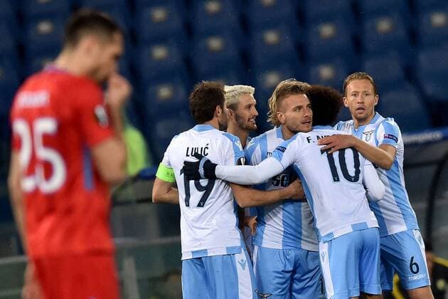 Esultanza dopo il gol di Ciro Immobile Lazio. Goal celebration. Roma 22-02-2018 Stadio Olimpico Europa League · Sedicesimi di finale Lazio - FCSB Foto Antonietta Baldassarre Insidefoto AntoxBaldassarre