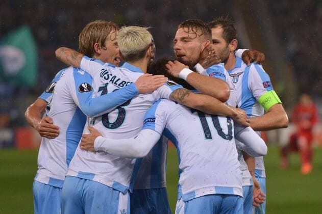 Esultanza dopo il secondo gol di Ciro Immobile Lazio. Goal celebration. Roma 22-02-2018 Stadio Olimpico Europa League · Sedicesimi di finale Lazio - FCSB Foto Antonietta Baldassarre Insidefoto AntoxBaldassarre