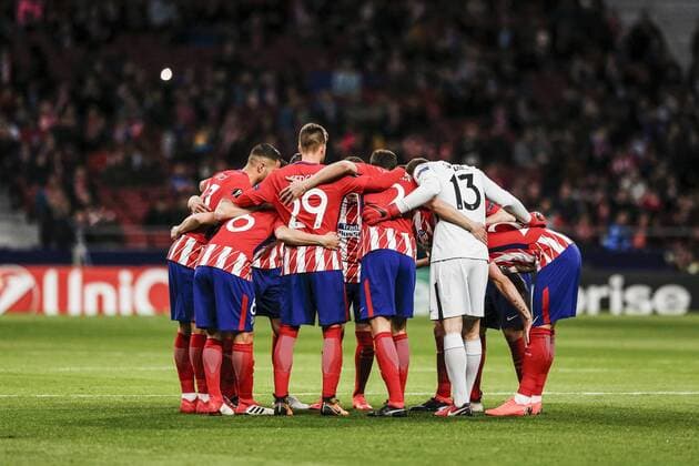 22nd February 2018, Wanda Metropolitano, Madrid, Spain; UEFA Europa League football, round of 32, 2nd leg, Atletico Madrid versus FC Copenhagen; Atletico huddle pre-game  ActionPlus11991349