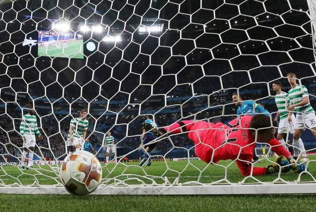 ST PETERSBURG, RUSSIA â€“ FEBRUARY 22, 2018: Celtic s goalkeeper Dorus de Vries concedes a goal in Leg 2 of their 2017 18 UEFA Europa League Round of 32 football match against FC Zenit St Petersburg at Saint Petersburg Stadium. Peter Kovalev TASS  TS075570