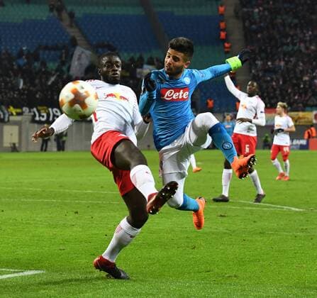 Soccer Mens Season 2017 2018 Europa League Intermediate Round 2nd Leg RB Leipzig SSC Napoli v 1 Dayot Upamecano RB Leipzig Lorenzo Insigne 24 SSC Napoli 22 02 2017 Copyright: xMatthiasxKochx