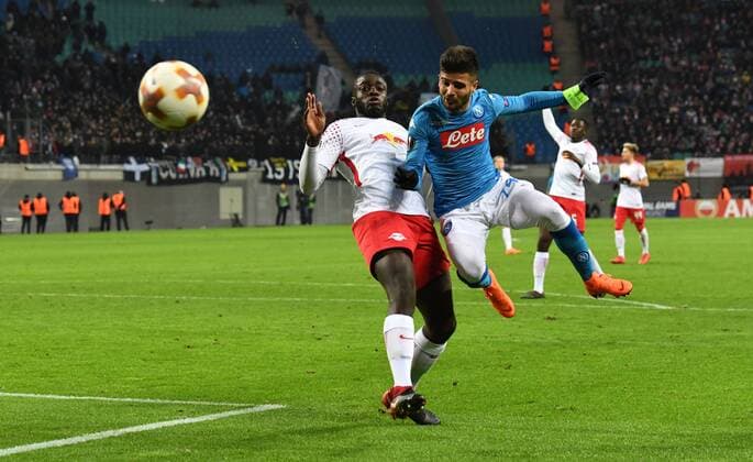 Soccer Mens Season 2017 2018 Europa League Intermediate Round 2nd Leg RB Leipzig SSC Napoli v 1 Dayot Upamecano RB Leipzig Lorenzo Insigne 24 SSC Napoli 22 02 2017 Copyright: xMatthiasxKochx