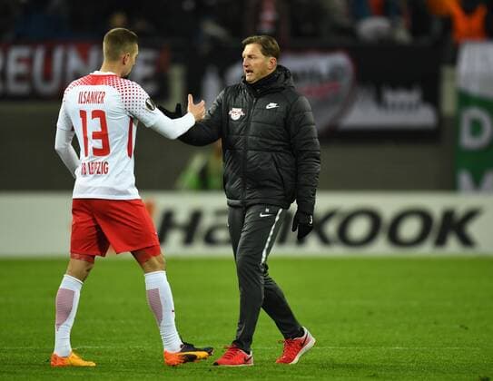 Football Mens Season 2017 2018 Europa League Intermediate Round RB Leipzig SSC Naples Stefan Ilsanker RB Leipzig Coach Ralph Hasenhüttl RB Leipzig Cheers after the final whistle 22 02 2017 Copyright: xMatthiasxKochx