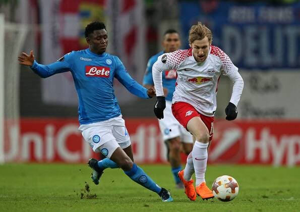22 02 2018 Football UEFA Europa League 2017 2018 Intermediate round RB Leipzig SSC Naples at the Red Bull Arena Leipzig v Amadou Diawara SSC Napoli against Emil Forsberg RB Leipzig