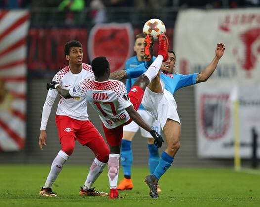 22 02 2018 Football UEFA Europa League 2017 2018 Intermediate round RB Leipzig SSC Napoli at the Red Bull Arena Leipzig v Bernardo Fernandes da Silva Junior RB Leipzig Bruma RB Leipzig against Allan SSC Napoli