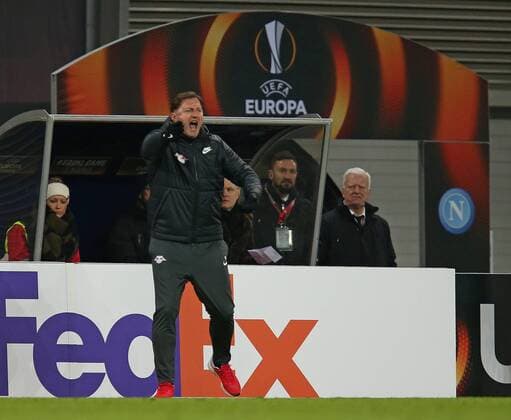 22 02 2018 Football UEFA Europa League 2017 2018 Intermediate Round RB Leipzig SSC Naples at the Red Bull Arena Leipzig Coach Ralph Hasenhüttl RB Leipzig