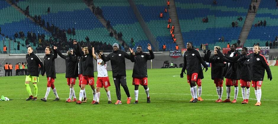 Football mens season 2017 2018 Europa League second round second leg RB Leipzig SSC Naples Leipzig rejoicing after the final whistle 22 02 2017 Copyright: xMatthiasxKochx