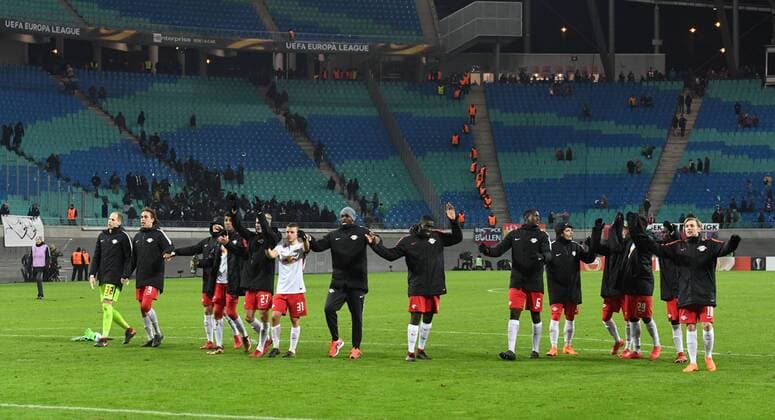 Football mens season 2017 2018 Europa League second round second leg RB Leipzig SSC Naples Leipzig rejoicing after the final whistle 22 02 2017 Copyright: xMatthiasxKochx
