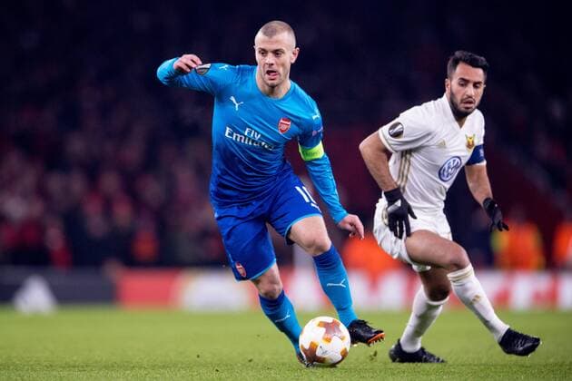 180222 Arsenal Jack Wilshere and Östersund Brwa Nouri during the football match in the Europa League between Arsenal and Östersund on February 22, 2018 in London  Copyright: ANDREASxLxERIKSSON BB180222AE020