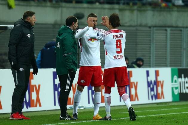 22 02 2018 xkvx Football Europe League RB Leipzig SSC Napoli emspor v l Stefan Ilsanker RBL RB Leipzig Yussuf Poulsen RBL RB Leipzig Leipzig
