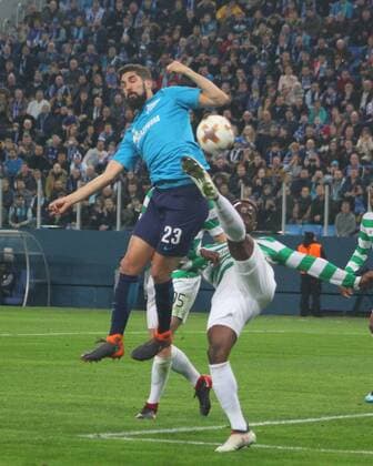 Russian Federation. Saint-Petersburg. Arena Saint Petersburg, Zenit-arena. Football. The UEFA Europa League. The playoffs. Match. FC Zenit - FC Celtic . The player of FC Zenit Micah Mevla; MaksimxKonstantinov 
