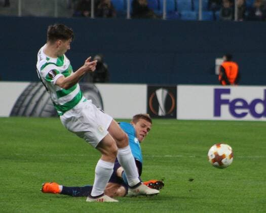 Russian Federation. Saint-Petersburg. Arena Saint Petersburg, Zenit-arena. Football. The UEFA Europa League. The playoffs. Match. FC Zenit - FC Celtic . The player of FC Zenit Alexander Kokorin; MaksimxKonstantinov 