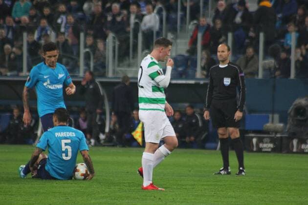 Russian Federation. Saint-Petersburg. Arena Saint Petersburg, Zenit-arena. Football. The UEFA Europa League. The playoffs. Match. FC Zenit - FC Celtic . The player of FC Zenit MaksimxKonstantinov 
