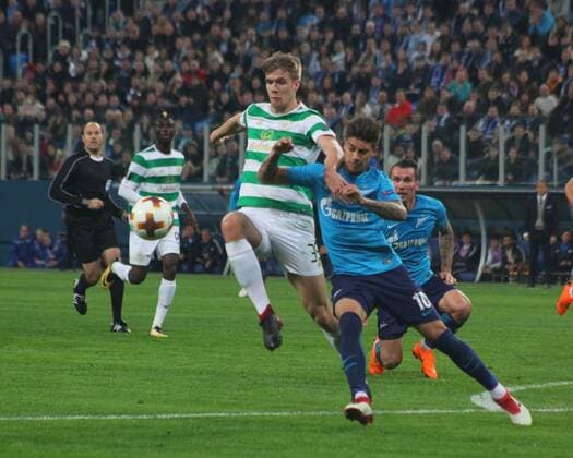 Russian Federation. Saint-Petersburg. Arena Saint Petersburg, Zenit-arena. Football. The UEFA Europa League. The playoffs. Match. FC Zenit - FC Celtic . The player of FC Zenit Emiliano Rigoni; MaksimxKonstantinov 