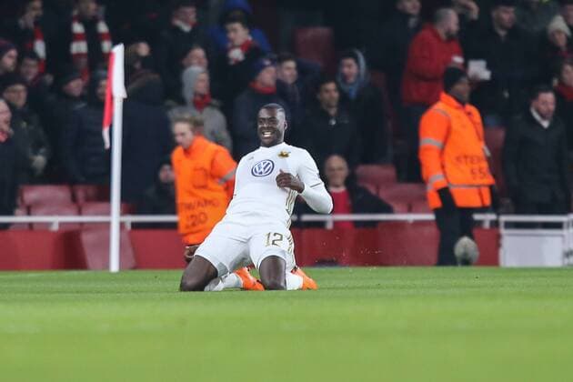Ken Sema of Ostersunds FK celebrates after he scores his team?s second goal of the game to make the score 0-2 during the UEFA Europa League match between Arsenal and Ostersunds FK at the Emirates Stadium, London, England on 22 February 2018. Copyright: xDavidxHornx PMI-1844-0008