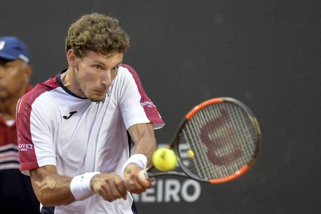 Bilder des Tages SPORT Rio Open 2018 RIO DE JANEIRO, RJ - 22.02.2018: RIO OPEN 2018 - Aljaz Bedene (SLO) and Pablo Carreno Bustas (ESP) during Rio Open 2018 held at the Jockey Club Brasileiro in Rio de Janeiro, RJ. (Photo: Celso Pupo Fotoarena) x1490202x  CelsoxPupo